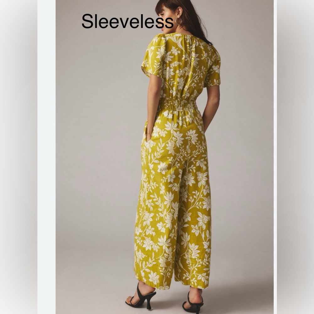 Anthropologie sleeveless Jumpsuit The Somerset Wide Leg Chartreuse Boho XS Tall - Picture 1 of 12
